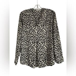 Pleione Anthropologie Leopard Top Womens Size S Black Tan Long Tan Loose Fit